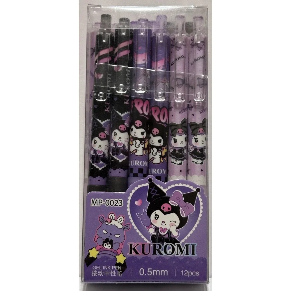 SANRIO KUROMI 12 piece set of erasable gel pens .5 mm tip black